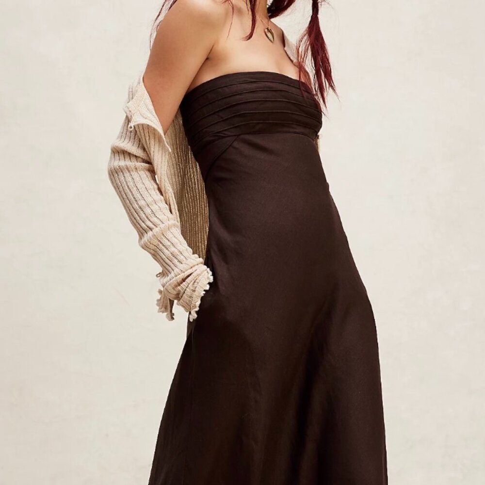 NWT SHONAJOY x Free People Chocolate Brown Strapless Maxi Dress Gown Ulla